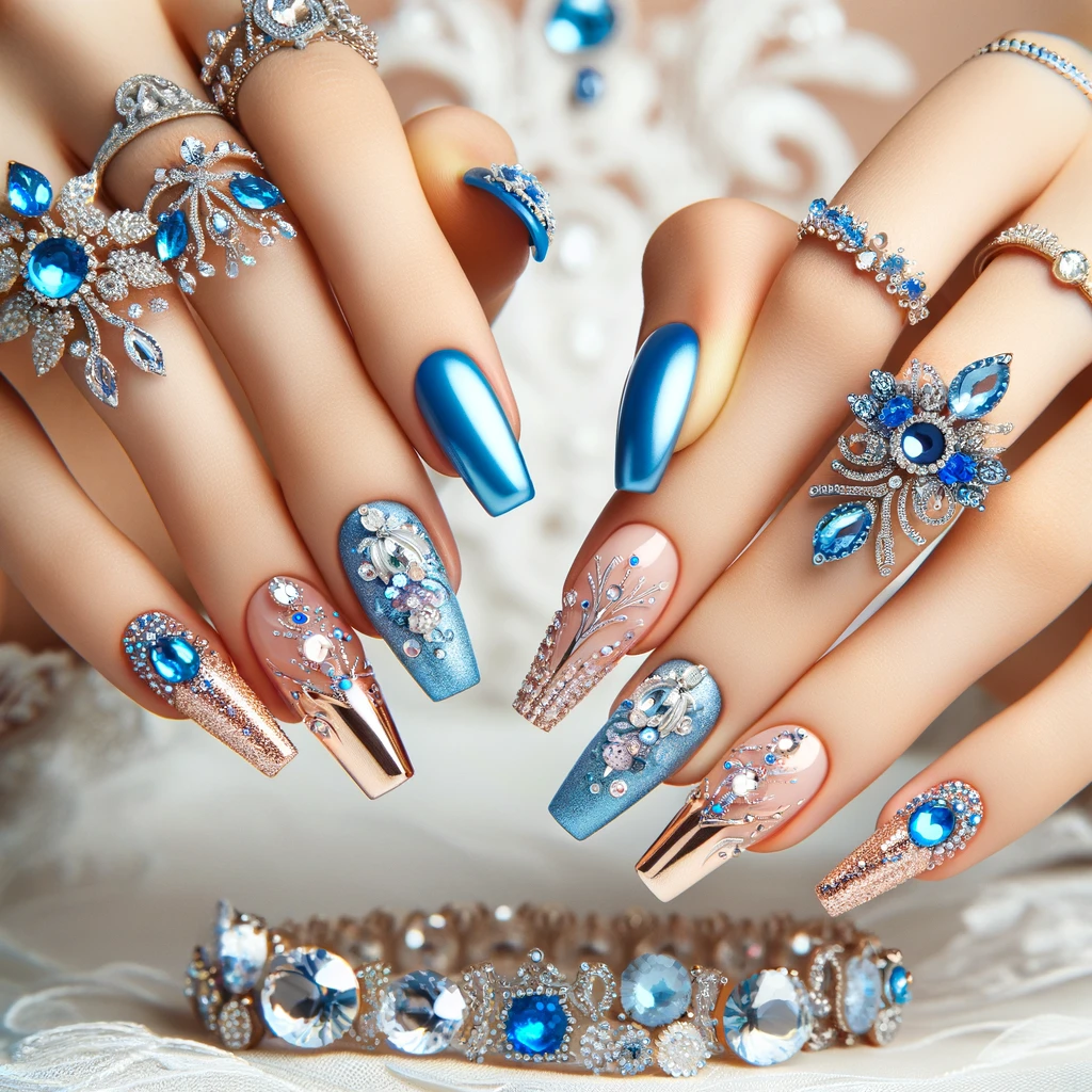 Uñas azules para quinceañeras 6