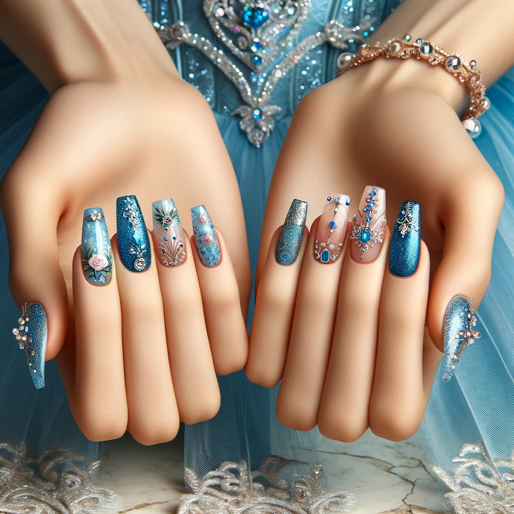 Uñas azules para quinceañeras 3